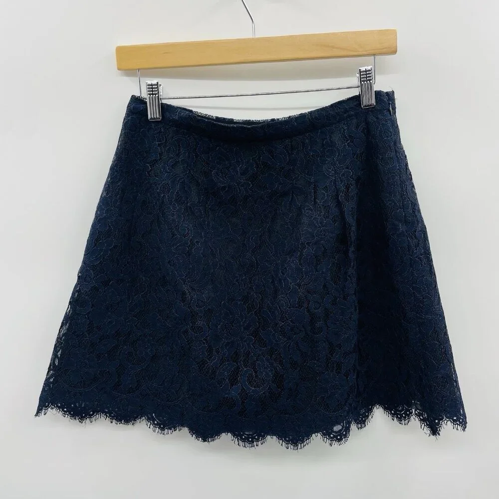 J Crew Womens Size 0 Lace Overlay Eyelash Above the Knee Skirt in Blue $148 1544